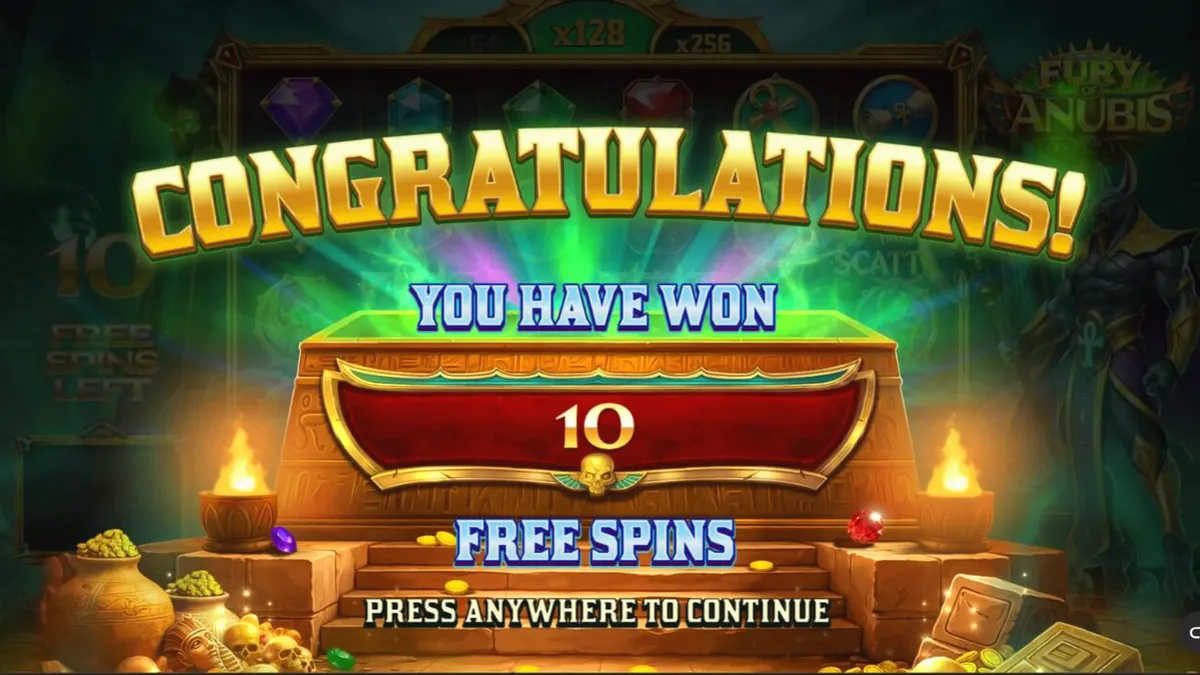 Tela de jogo do slot Fury of Anubis com temática egípcia
